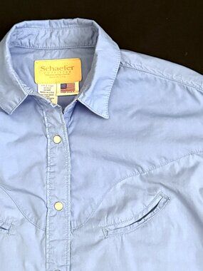 Schaefer Outfitters Mens Shirt M Blue Western Pearl Snap 100% Cotton MADE IN USA